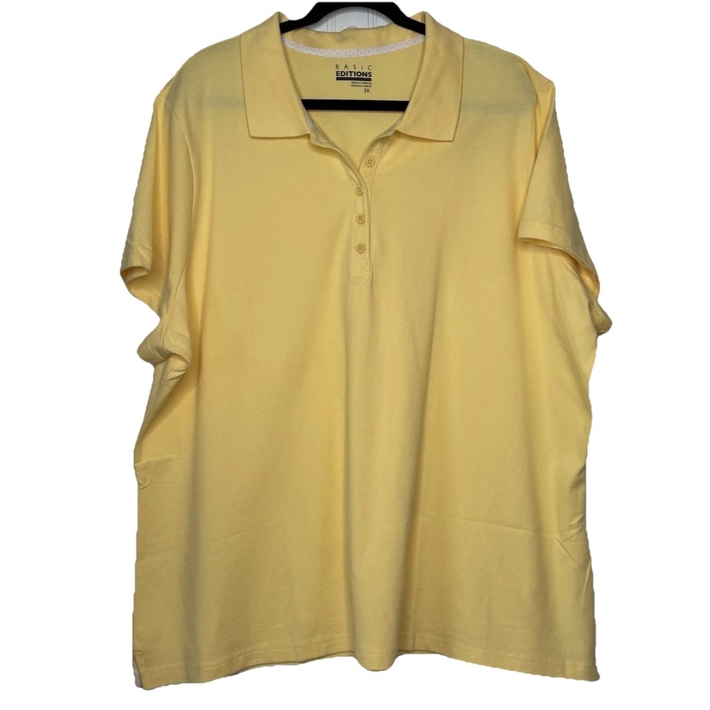 Basic Edition Butter Yellow Womens 3X‎ Polo Shirt Classy Preppy Golf Pickleball